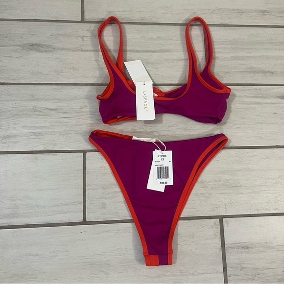L Space Bikini Set Top & High Rise Bottom Twist Colorblock Pink Orange XS - Picture 6 of 8